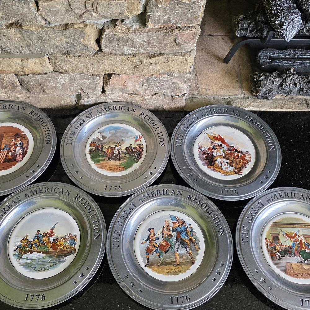 Set of 6 Vintage American Revolution Pewter Bicentennial Plates 1776-1976